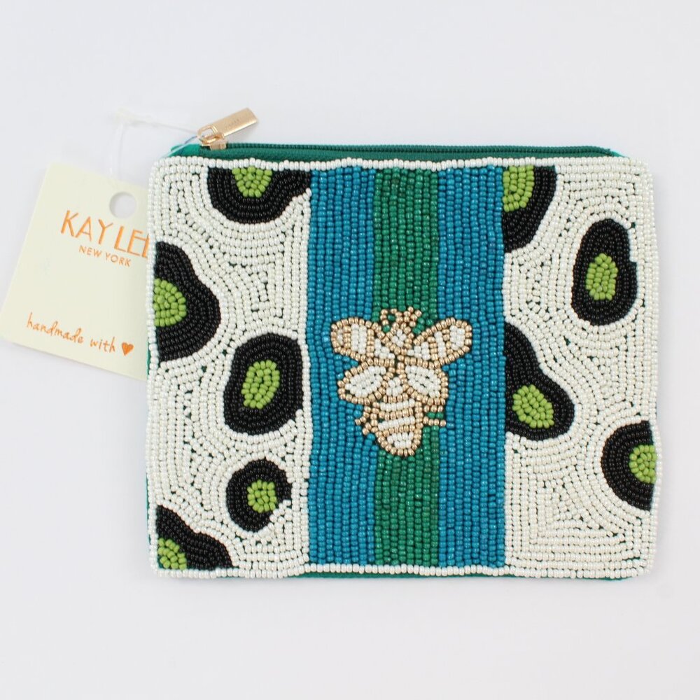 Kay Lee New York Leopard Bee Design Beaded Coin Purse/Cosmetic Bag NWT Made ❤️